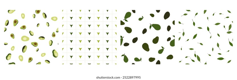 Simple seamless pattern with avocado, leaf and gridlines. Repeating element background doodle