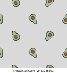 Simple seamless pattern with avocado. Vector illustration with repeating elements. Background related to healthy eating, vegetarianism, vegetables