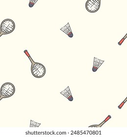 Simple seamless pattern with badminton rackets and shuttlecocks. Repeating background for the design of a sports hall, stadium. Design for banner, signboard, poster