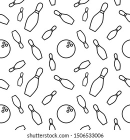 Simple seamless pattern with bawling outline pins and balls on the white background. Decorative ornament for cards, banners, textile, wrapping paper, packaging. Vector illustration