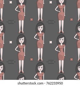Simple seamless pattern of a beautiful girl in a dress. Used for wallpapers, backgrounds, wrapping paper.