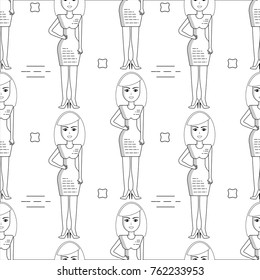 Simple seamless pattern of a beautiful girl in a dress. Used for wallpapers, backgrounds, wrapping paper.