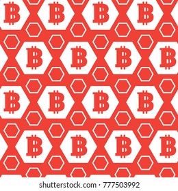 Simple Seamless Pattern Bitcoins Signs On Red Background Digital Money Technology Vector Illustration