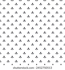 Simple seamless pattern with black geometric flowers on white background