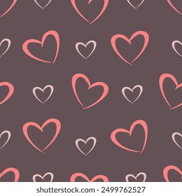 Simple seamless pattern with black hearts on a red background. Vector graphics.
