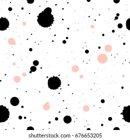 Simple seamless pattern with black and pink ink splashes. It can be used for packaging, wrapping paper, textile, cover diary, cover notebook, case on the phone and etc.