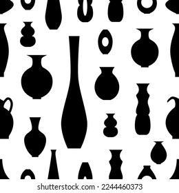 Simple seamless pattern with black silhouette vases. Vector illustration for wrapping paper, package, cover, textile.