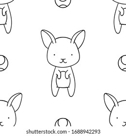 Simple seamless pattern, black and white cute kawaii hand drawn dog doodles, coloring pages, print