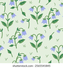 Simple seamless pattern of blue bells. Vector graphics.
