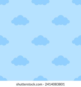 Simple seamless pattern with blue clouds on light blue background. Simple print.Vector background.