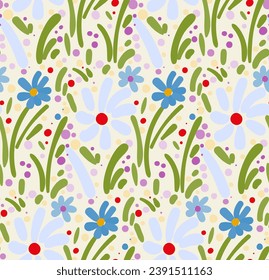 simple seamless pattern with blue flowers