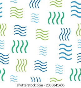 Simple seamless pattern in blue and green shades. Design with twisted stripes ,wavy and bright.