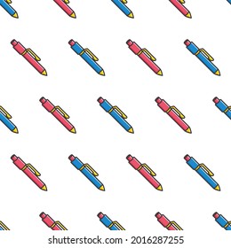 Simple seamless pattern of blue and red pen colored cartoon style illustration background template vector