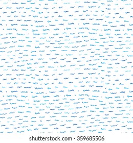 Simple seamless pattern with blue sea waves. Pen and ink.