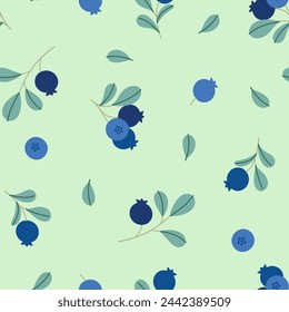 Simple seamless pattern with blueberry branches. Vector graphics.