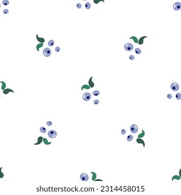 Simple seamless pattern with blueberry on white background. Hand drawn ornamental folk vector illustration for stylish cover, cases, wallpaper, prints, wrapping, textile
