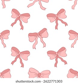 Simple seamless pattern with bows. Vector graphics. Trendy vintage line art.