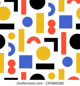 Simple, seamless pattern of bright, abstract geometric shapes.