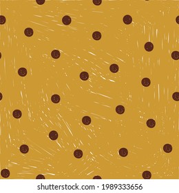 Simple  seamless pattern with brown dots on orange background in hand-drawn style. Cute background for for dresses,fabric, textile.
