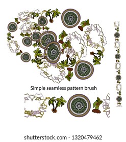 Simple seamless pattern brush from summer symbols. Palm trees and flowers are gathered in a pattern brush and an abstract shape is drawn.