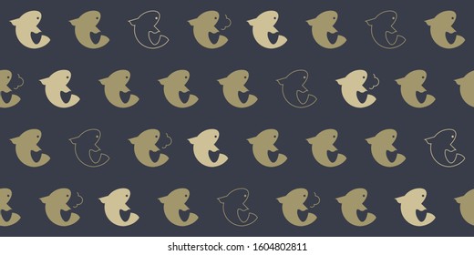 Simple seamless pattern, carp in golden and blue tones