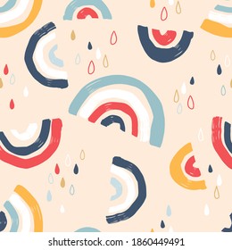 Sencillo patrón sin fisuras con arcos de dibujos animados, elementos decorativos.Creativa textura de niños escandinavos para tela, envoltura, textil, papel pintado, ropa. Ilustración del vector