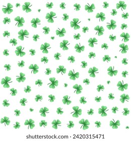 Simple seamless pattern with clovers leafs. St Patrick's Day symbol, Irish lucky shamrock background. Vector illustration