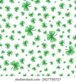 Simple seamless pattern with clovers leafs. St Patrick's Day symbol, Irish lucky shamrock background. Vector illustration