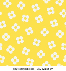 simple seamless pattern collection of white flower silhouettes on a yellow background