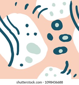 Simple seamless pattern with colorful abstract shapes on pink. Creative geometric background. Modern and original textile, wrapping paper, wall art design.Hand drawn graphic design