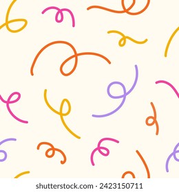 Simple seamless pattern with colorful abstract scrawl. Hand drawn retro y2k vector illustration for stylish cover, cases, wallpaper, prints, wrapping, textile