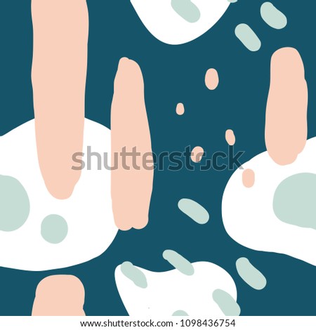 Simple seamless pattern with colorful abstract shapes on navy. Creative geometric background. Modern and original textile, wrapping paper, wall art design.Hand drawn graphic design