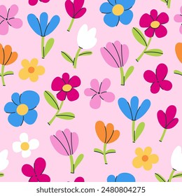 Patrón simple sin costuras con flores de colores en diferentes Formas. Vector gráfico.
