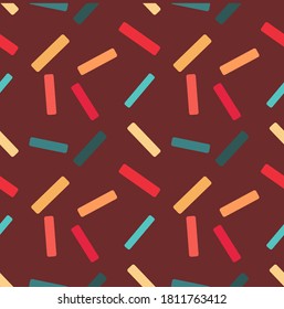Simple seamless pattern with colorful sticks on the dark background. Vector illustration. 
