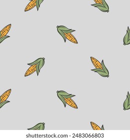 Simple seamless pattern with corn. Hand drawn illustration of vegetables, cereals. Print for gift paper, fabric