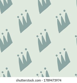 Simple seamless pattern with crown elements. Blue tones stylized artwork. Decorative backdrop for wallpaper, wrapping paper, textile print, fabric. Vector illustration.
