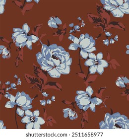 Padrão simples sem emenda com flores bonitas. Resumo floral. Ilustração vetorial para design, tecido e impressão. Estilo de carimbo artesanal.