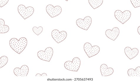 Patrón simple sin fisuras de lindos corazones rojos dibujados a mano con una textura de lunares perfecta para el día de San Valentín o bodas.