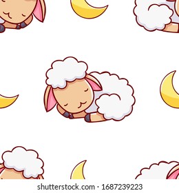 Diseño simple y sin fisuras, doodles de ovejas dibujados a mano en kawaii, impresos