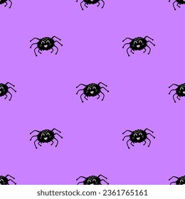 Simple seamless pattern with cute spiders. Halloween trendy concept. Hand drawn vector illustration for cover, stationary, wallpaper, prints, wrapping, textile