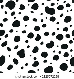 Simple seamless pattern with Dalmatian spots. Black and white vector illustration. Doggy color with dots. svg