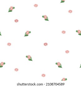 Simple seamless pattern with decorative flowers and leaves. Floral tenderness background for textile, fabric manufacturing, wallpaper, covers, surface, print, gift wrap, scrapbooking.