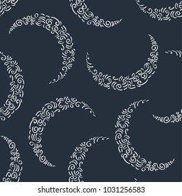 Simple seamless pattern with decorative moons for textile, wallpapers, gift wrap and scrapbook.  Vector illustration.