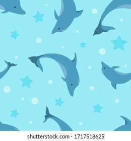 Diseño sencillo y sin fisuras con ilustración vectorial de delfín y polkadot
