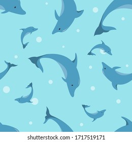 Simple seamless pattern with dolphin and polkadot Cartoon vector illustration