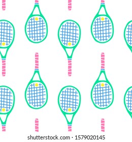 Simple seamless pattern with doodle colorful big tennis rackets.