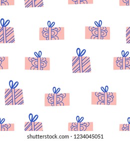 Simple seamless pattern with doodle gift box