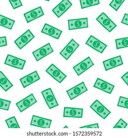 Simple seamless pattern with doodle money dollar banknotes.