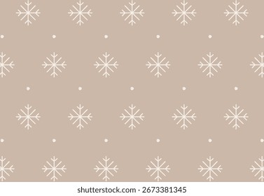 Simple seamless pattern with elegant hand-drawn snowflakes on a light beige background. For Christmas and New Year greeting cards, wrapping paper, fabric, wallpaper, textiles, and packaging. Vector