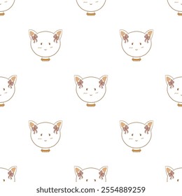 Simple seamless pattern featuring cute kawaii cats in pastel colors. Ideal for textiles, wallpapers, stationery, and digital designs with an adorable, playful, and minimalist aesthetic.